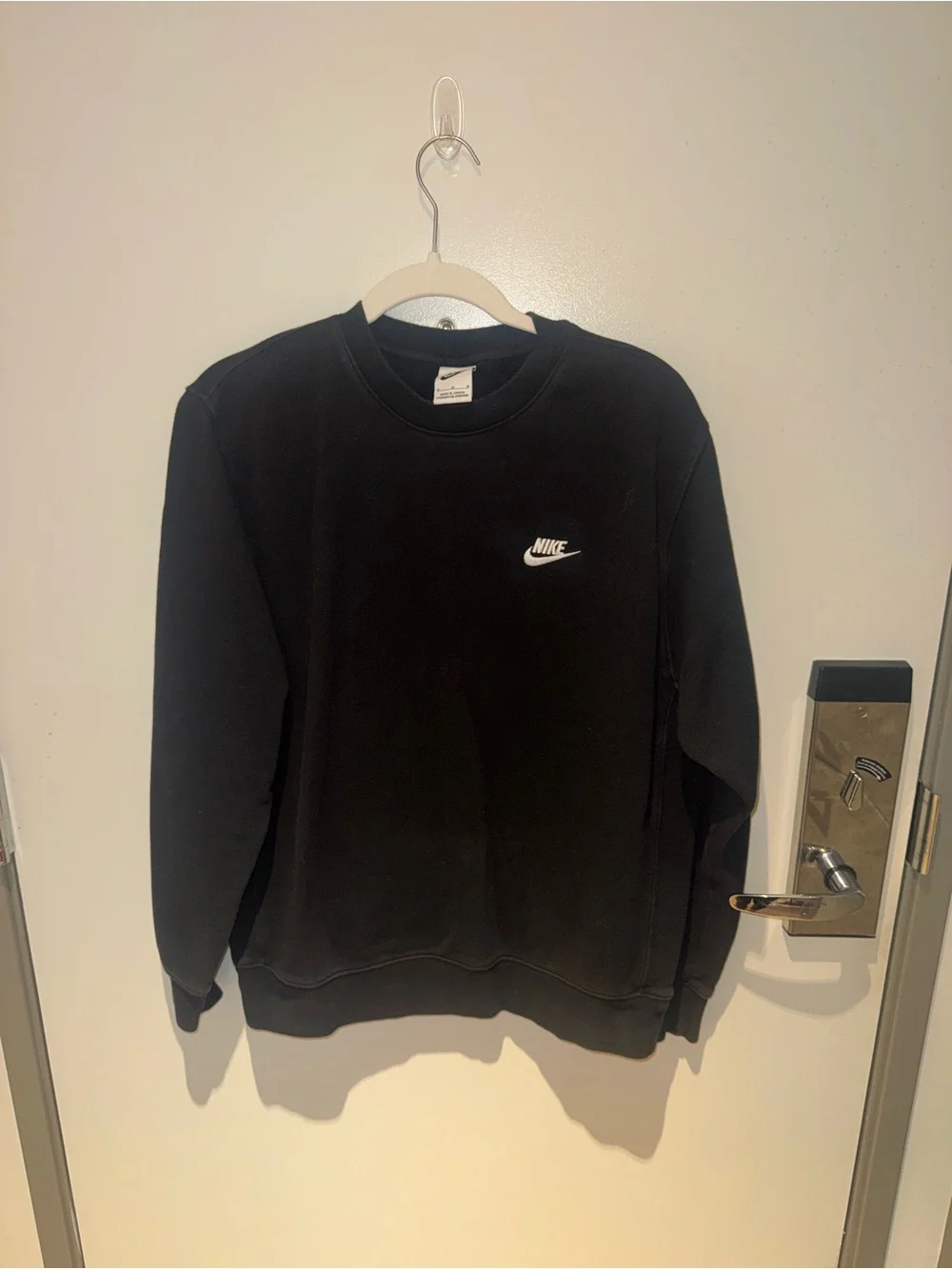 Nike Men’s Black Crewneck Sweatshirt with White Swoosh